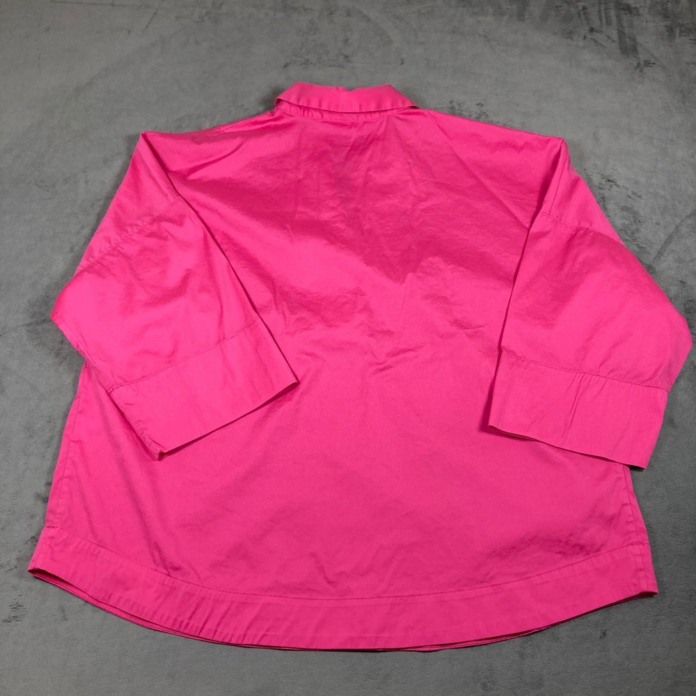 Chicos Hot Pink Cotton Poplin Popover Tunic Top Size 3 XL 16/18 V-Neck - Picture 3 of 7